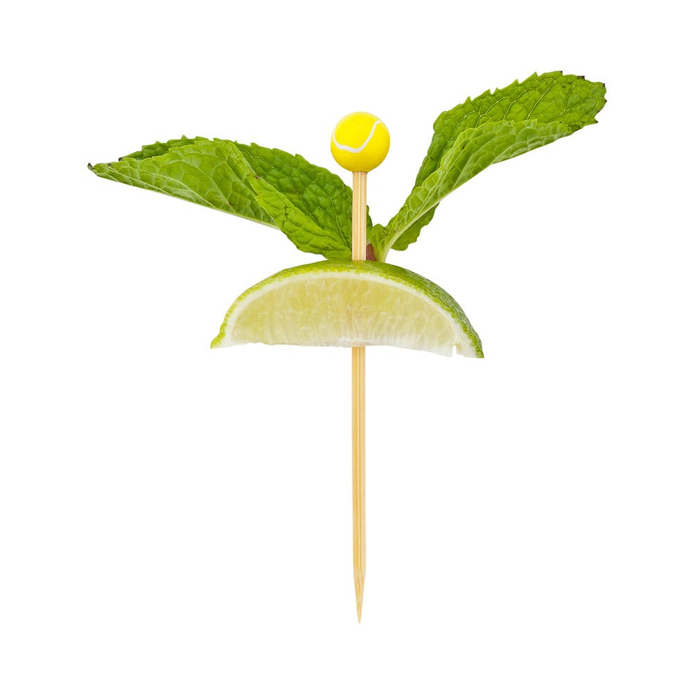 restaurantware Pixy Yellow and White Bamboo Tennis Ball Pick - Hand-Painted - 4" x 1/2" x 1/2" - 1000 count box