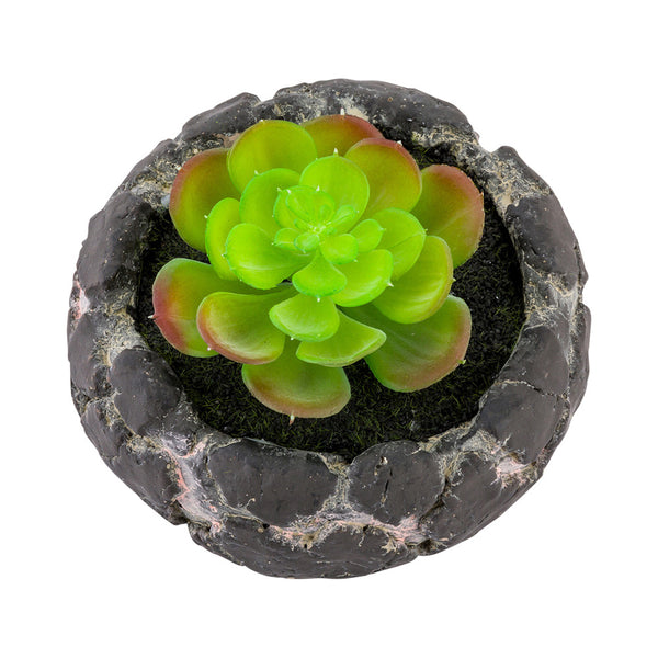 Restaurantware Plastic Table Art Faux Succulent Arrangement - Faux Volcanic Rock Cement Planter - 6" X 6" X 4 1/2" - 1 Count Box