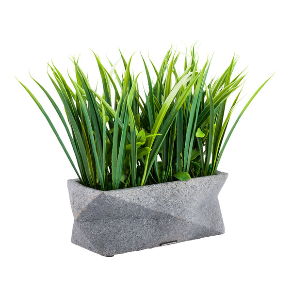 Restaurantware Plastic Table Art Faux Succulent Arrangement - Gravel Concrete Planter Rectangular - 6 1/4" X 6 1/4" X 10 1/4" - 1 Count Box