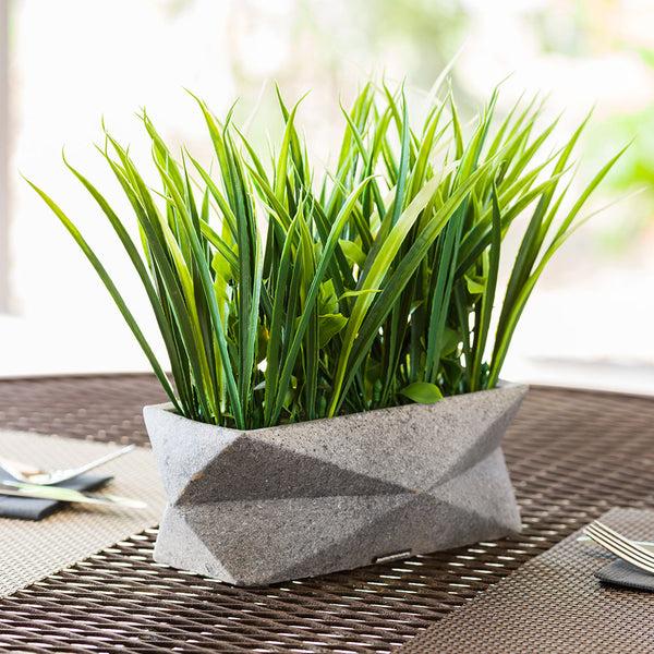 Restaurantware Plastic Table Art Faux Succulent Arrangement - Gravel Concrete Planter Rectangular - 6 1/4" X 6 1/4" X 10 1/4" - 1 Count Box