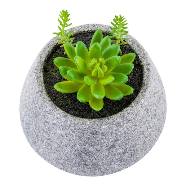 Restaurantware Plastic Table Art Faux Succulent Arrangement - Gravel Concrete Planter Round - 6 1/2" X 6 1/2" X 7" - 1 Count Box