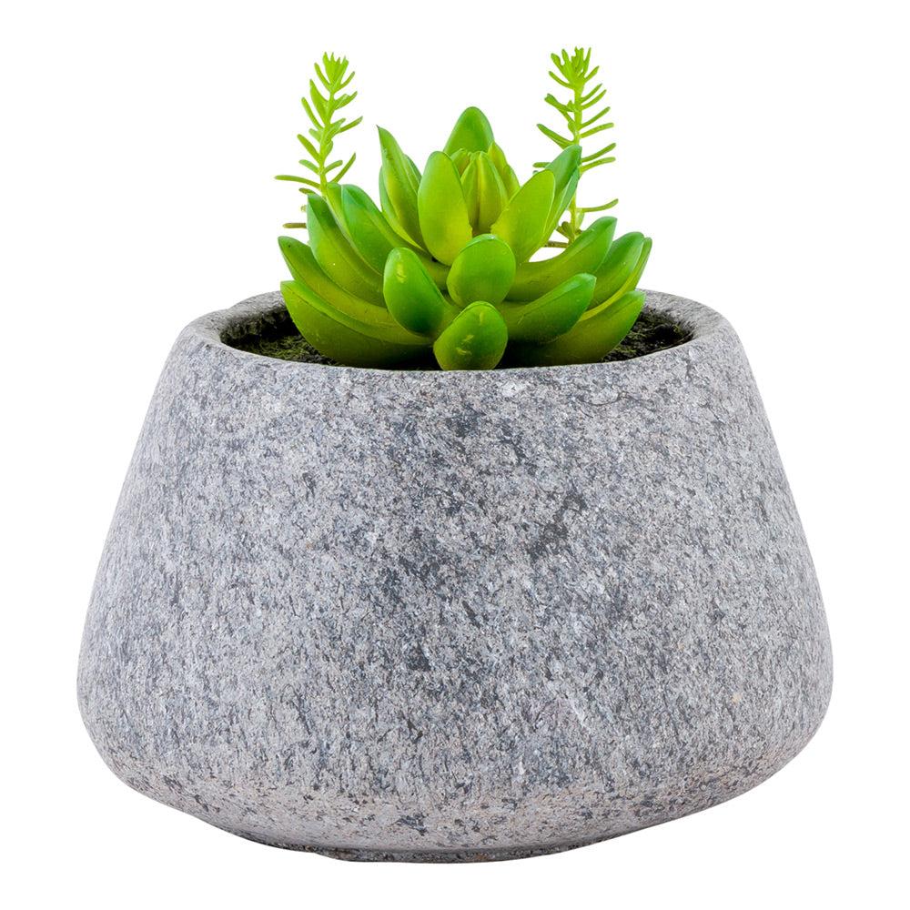 restaurantware Plastic Table Art Faux Succulent Arrangement - Gravel Concrete Planter Round - 6 1/2" x 6 1/2" x 7" - 1 count box