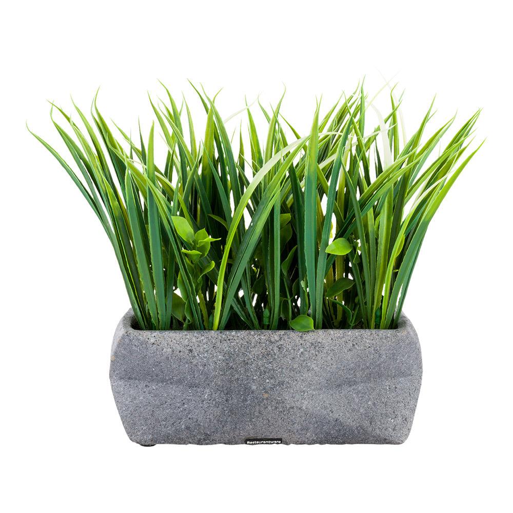 restaurantware Plastic Table Art Faux Succulent Arrangement - Gravel Concrete Planter Rectangular - 6 1/4" x 6 1/4" x 10 1/4" - 1 count box