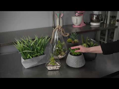 Restaurantware Plastic Table Art Faux Succulent Arrangement - Porcelain Planter Black - 6" X 6" X 8 1/2" - 1 Count Box