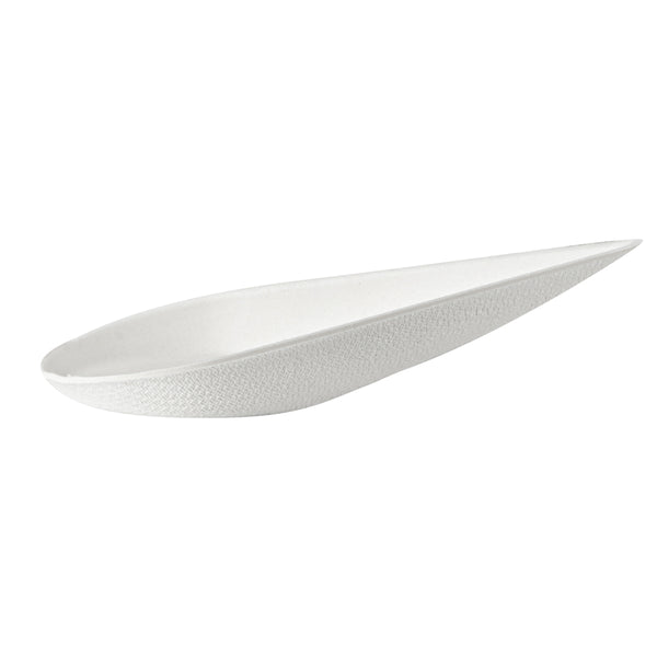 Restaurantware Pulp Safe No PFAS Added Teardrop White Sugarcane / Bagasse Tasting Spoon - Home Compostable - 4 1/4" X 2" X 1 1/4" - 100 Count Box