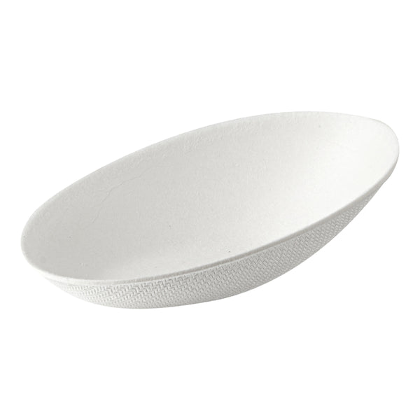 Restaurantware Pulp Safe No PFAS Added White Sugarcane / Bagasse Egg-Shaped Tasting Dish - Home Compostable - 3 1/4" X 2" X 1" - 100 Count Box
