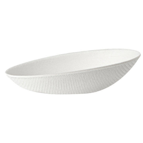 Restaurantware Pulp Safe No PFAS Added White Sugarcane / Bagasse Egg-Shaped Tasting Dish - Home Compostable - 3 1/4" X 2" X 1" - 100 Count Box