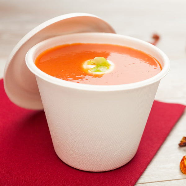 Restaurantware Pulp Tek 15 Oz Round White Sugarcane / Bagasse Soup Cup - 4" X 4" X 3 1/4" - 100 Count Box