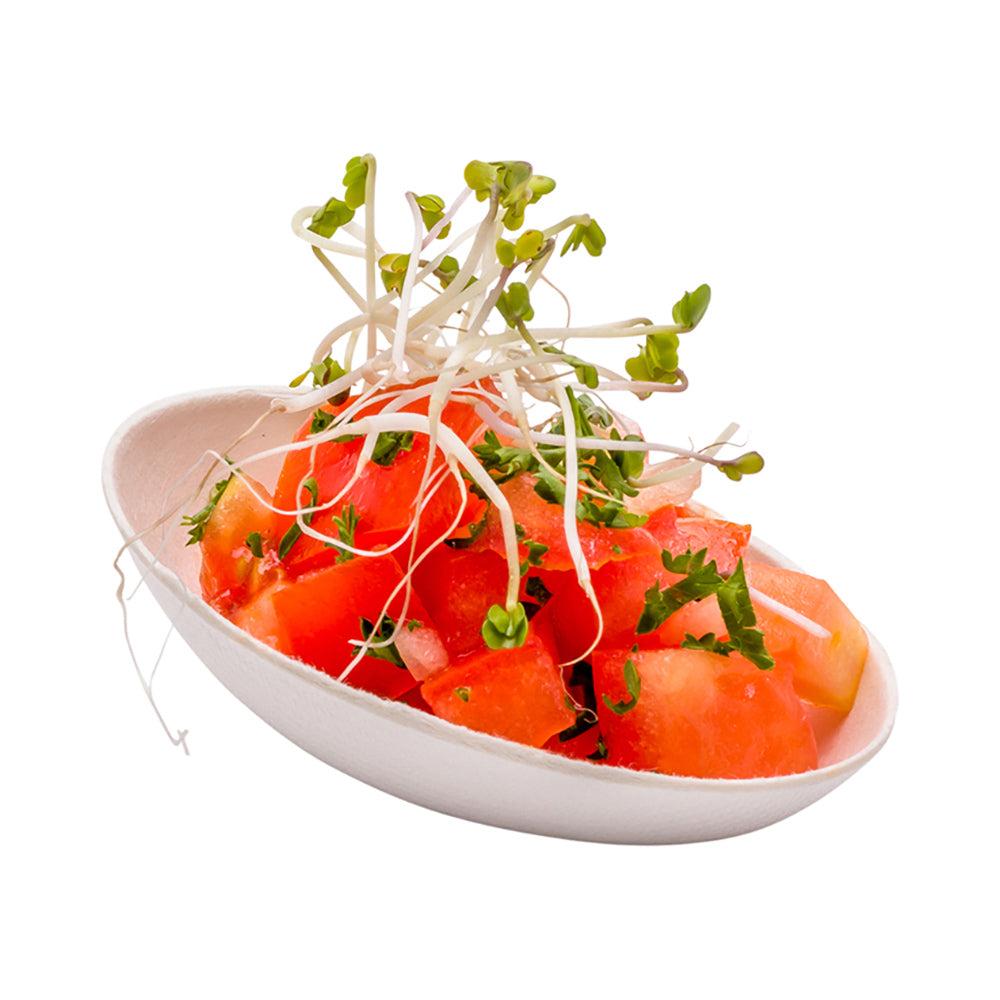 restaurantware Pulp Tek Egg-Shaped White Sugarcane / Bagasse Tasting Dish - 3 1/4" x 2" x 1" - 100 count box