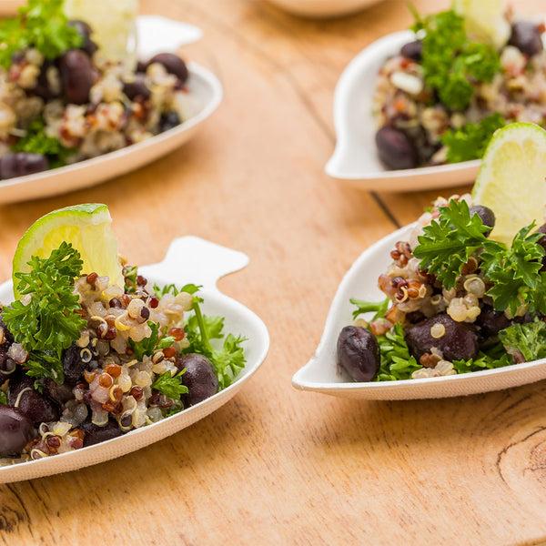 Restaurantware Pulp Tek Leaf White Sugarcane / Bagasse Tasting Dish - 3 3/4" X 2 1/4" - 100 Count Box