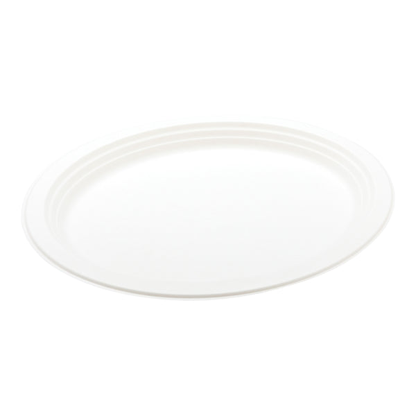 Restaurantware Pulp Tek Oval White Sugarcane / Bagasse Large Plate - 12 1/2" X 10" X 1" - 100 Count Box