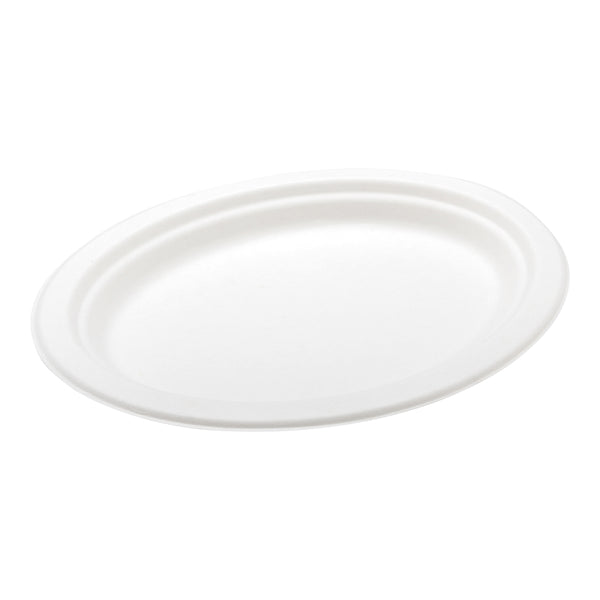 Restaurantware Pulp Tek Oval White Sugarcane / Bagasse Medium Plate - 10 1/2" X 7 3/4" X 3/4" - 100 Count Box