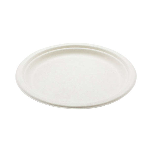 Restaurantware Pulp Tek Round White Sugarcane / Bagasse Large Plate - 10 1/4" X 10 1/4" X 3/4" - 100 Count Box