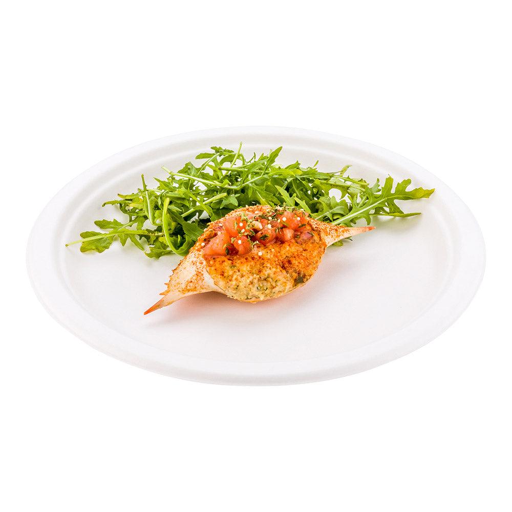 restaurantware Pulp Tek Round White Sugarcane / Bagasse Large Plate - 10 1/4" x 10 1/4" x 3/4" - 100 count box