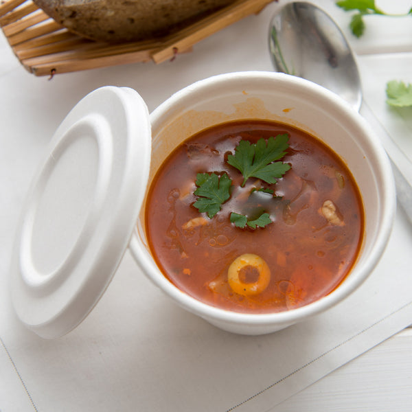 Restaurantware Pulp Tek Round White Sugarcane / Bagasse Lid - Fits 15 Oz Soup Cup - 100 Count Box