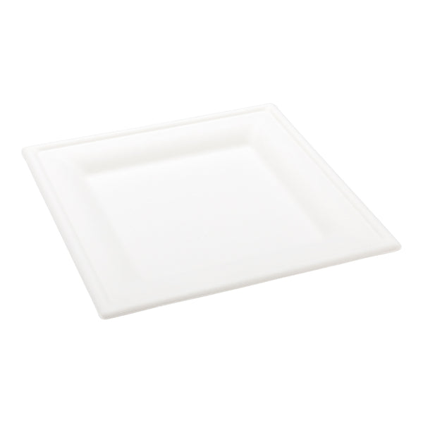 Restaurantware Pulp Tek Square White Sugarcane / Bagasse Medium Plate - 8" X 8" - 100 Count Box