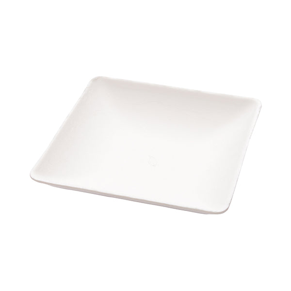 Restaurantware Pulp Tek Square White Sugarcane / Bagasse Mini Modern Plate - 2 1/2" X 2 1/2" - 100 Count Box