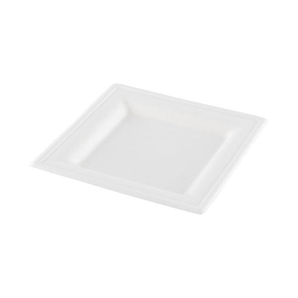 Restaurantware Pulp Tek Square White Sugarcane / Bagasse Small Plate - 6 1/4" X 6 1/4" - 100 Count Box