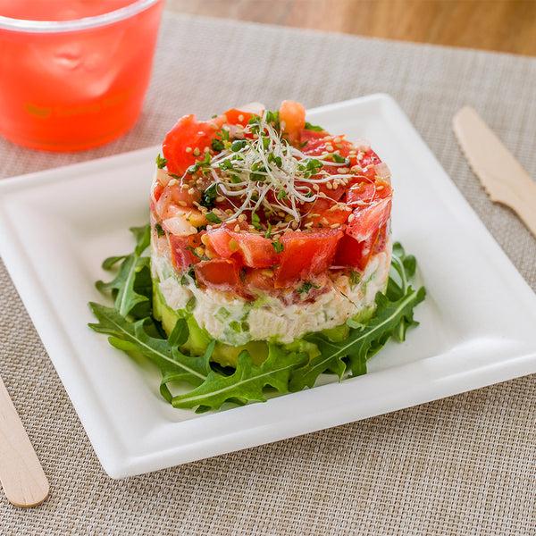 Restaurantware Pulp Tek Square White Sugarcane / Bagasse Small Plate - 6 1/4" X 6 1/4" - 100 Count Box