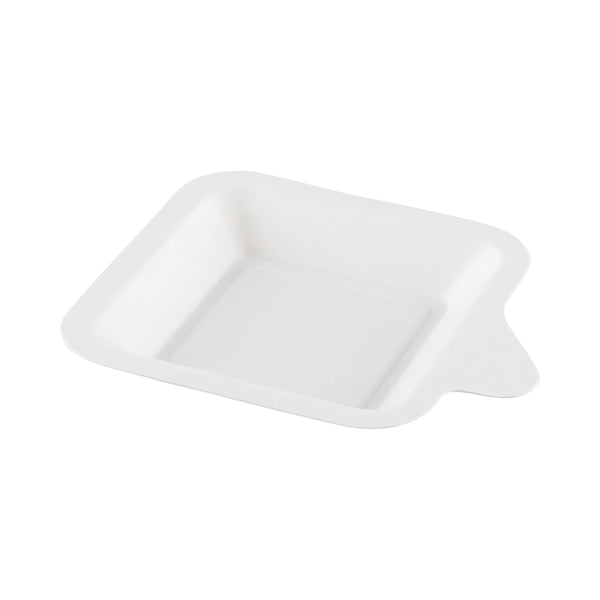 Restaurantware Pulp Tek Square White Sugarcane / Bagasse Small Plate - 4 1/4" X 5" X 1/2" - 100 Count Box