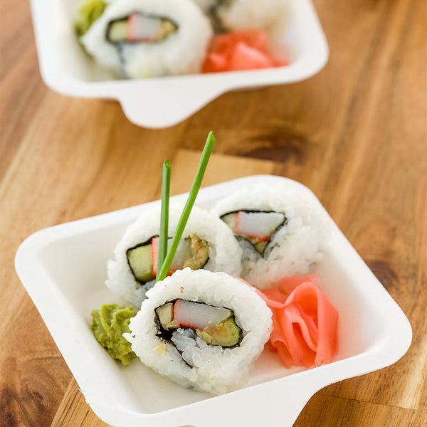 Restaurantware Pulp Tek Square White Sugarcane / Bagasse Small Plate - 4 1/4" X 5" X 1/2" - 100 Count Box