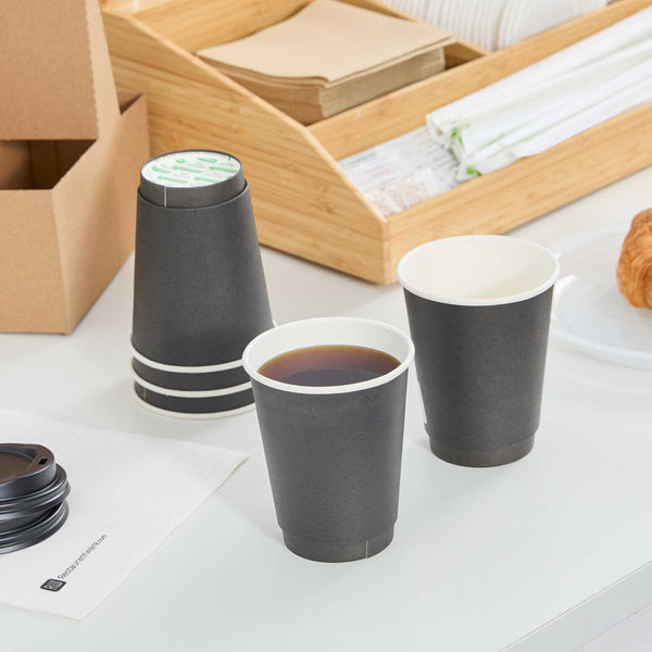 Restaurantware Restpresso 12 Oz Black Paper Coffee Cup - Double Wall - 3 1/2" X 3 1/2" X 4 1/4" - 500 Count Box