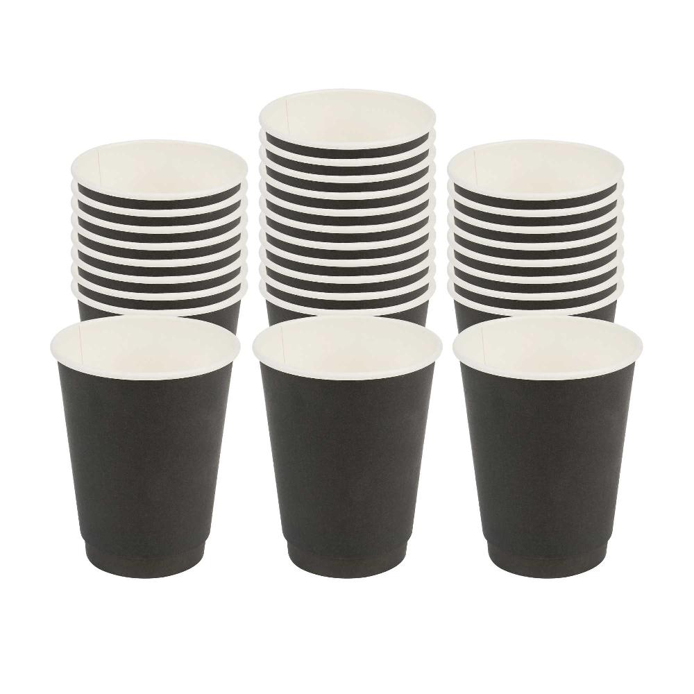 restaurantware Restpresso 12 oz Black Paper Coffee Cup - Double Wall - 3 1/2" x 3 1/2" x 4 1/4" - 500 count box