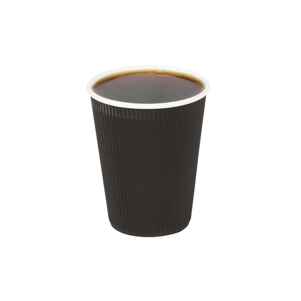 Restaurantware Restpresso 12 Oz Black Paper Coffee Cup - Ripple Wall - 3 1/2" X 3 1/2" X 4 1/4" - 500 Count Box