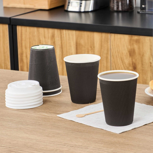 Restaurantware Restpresso 12 Oz Black Paper Coffee Cup - Ripple Wall - 3 1/2" X 3 1/2" X 4 1/4" - 500 Count Box