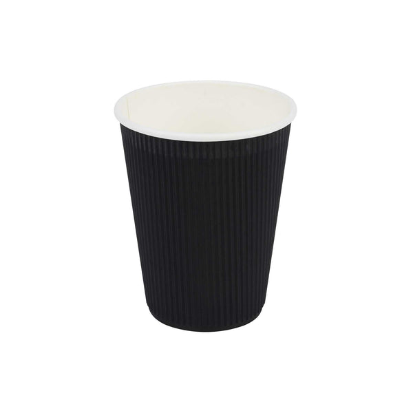 Restaurantware Restpresso 12 Oz Black Paper Coffee Cup - Ripple Wall - 3 1/2" X 3 1/2" X 4 1/4" - 500 Count Box
