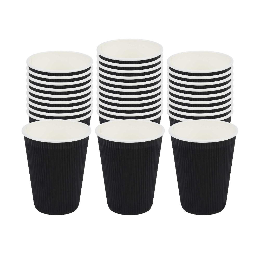restaurantware Restpresso 12 oz Black Paper Coffee Cup - Ripple Wall - 3 1/2" x 3 1/2" x 4 1/4" - 500 count box