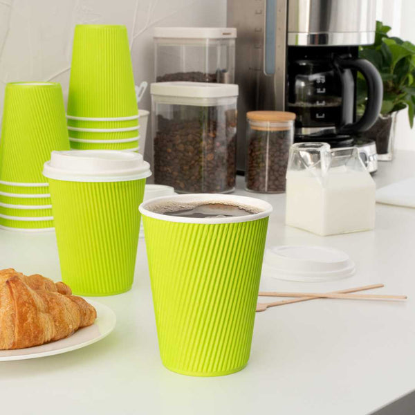 Restaurantware Restpresso 12 Oz Eco Green Paper Coffee Cup - Ripple Wall - 3 1/2" X 3 1/2" X 4 1/4" - 500 Count Box