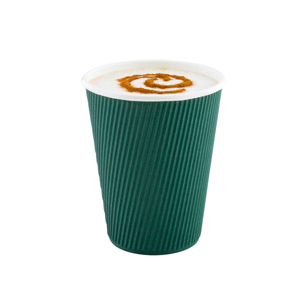 Restaurantware Restpresso 12 Oz Forest Green Paper Coffee Cup - Ripple Wall - 3 1/2" X 3 1/2" X 4 1/4" - 500 Count Box