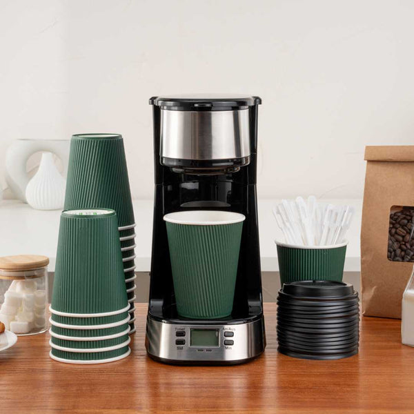 Restaurantware Restpresso 12 Oz Forest Green Paper Coffee Cup - Ripple Wall - 3 1/2" X 3 1/2" X 4 1/4" - 500 Count Box