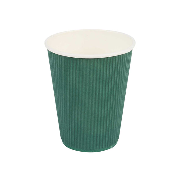 Restaurantware Restpresso 12 Oz Forest Green Paper Coffee Cup - Ripple Wall - 3 1/2" X 3 1/2" X 4 1/4" - 500 Count Box