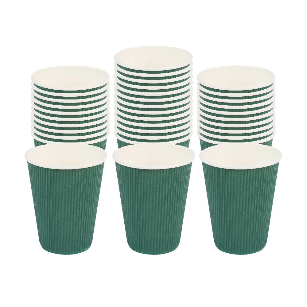 restaurantware Restpresso 12 oz Forest Green Paper Coffee Cup - Ripple Wall - 3 1/2" x 3 1/2" x 4 1/4" - 500 count box