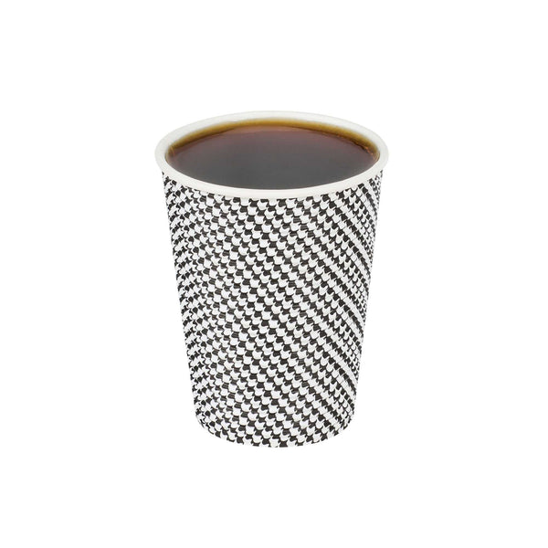 Restaurantware Restpresso 12 Oz Houndstooth Paper Coffee Cup - Spiral Wall - 3 1/2" X 3 1/2" X 4 1/4" - 500 Count Box