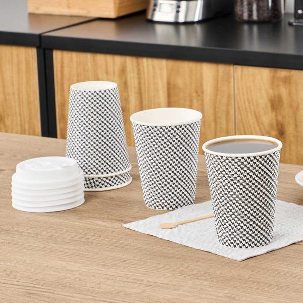 Restaurantware Restpresso 12 Oz Houndstooth Paper Coffee Cup - Spiral Wall - 3 1/2" X 3 1/2" X 4 1/4" - 500 Count Box