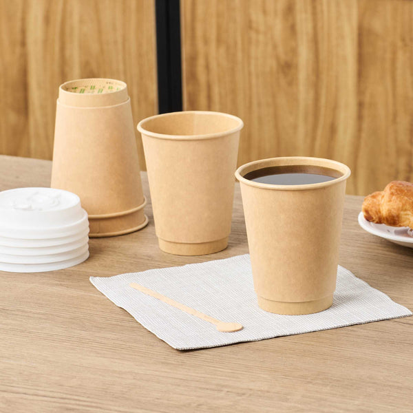 Restaurantware Restpresso 12 Oz Kraft Paper Coffee Cup - Double Wall - 3 1/2" X 3 1/2" X 4 1/4" - 500 Count Box