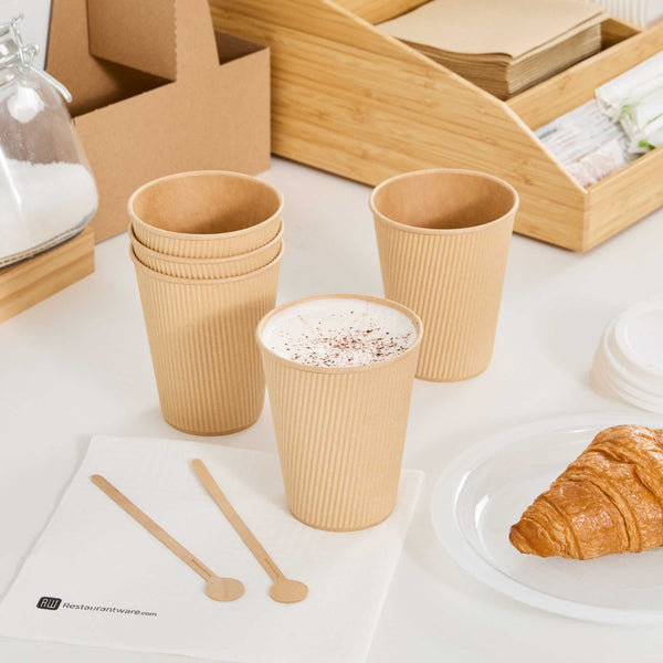 Restaurantware Restpresso 12 Oz Kraft Paper Coffee Cup - Ripple Wall - 3 1/2" X 3 1/2" X 4 1/4" - 500 Count Box