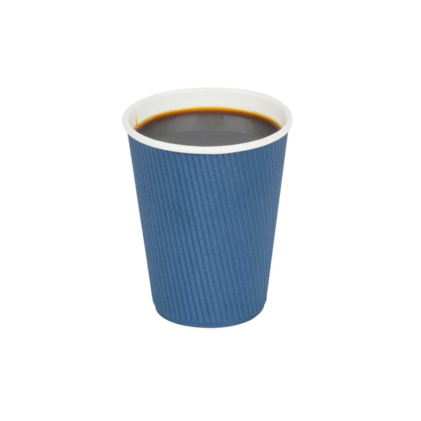Restaurantware Restpresso 12 Oz Midnight Blue Paper Coffee Cup - Ripple Wall - 3 1/2" X 3 1/2" X 4 1/4" - 500 Count Box