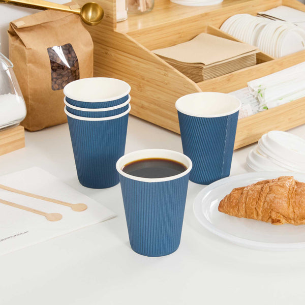 Restaurantware Restpresso 12 Oz Midnight Blue Paper Coffee Cup - Ripple Wall - 3 1/2" X 3 1/2" X 4 1/4" - 500 Count Box