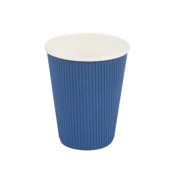 Restaurantware Restpresso 12 Oz Midnight Blue Paper Coffee Cup - Ripple Wall - 3 1/2" X 3 1/2" X 4 1/4" - 500 Count Box