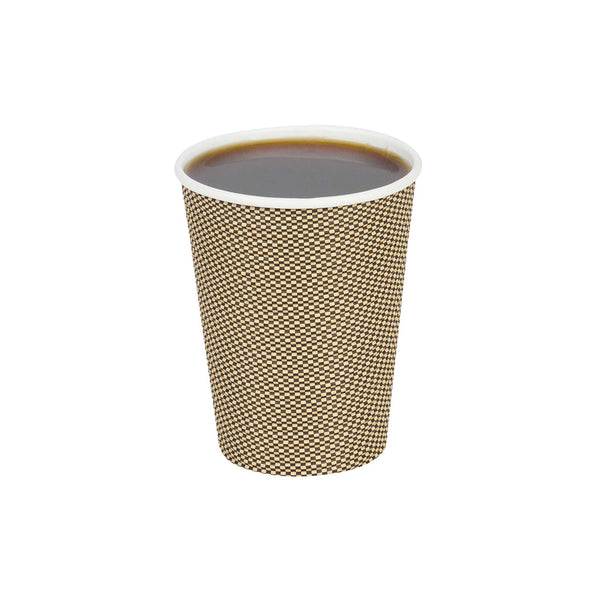 Restaurantware Restpresso 12 Oz Mocha Pin Check Paper Coffee Cup - Spiral Wall - 3 1/2" X 3 1/2" X 4 1/4" - 500 Count Box