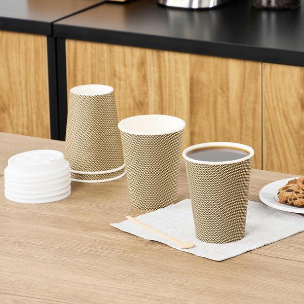 Restaurantware Restpresso 12 Oz Mocha Pin Check Paper Coffee Cup - Spiral Wall - 3 1/2" X 3 1/2" X 4 1/4" - 500 Count Box