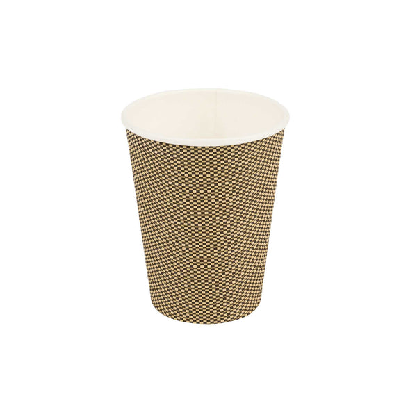 Restaurantware Restpresso 12 Oz Mocha Pin Check Paper Coffee Cup - Spiral Wall - 3 1/2" X 3 1/2" X 4 1/4" - 500 Count Box