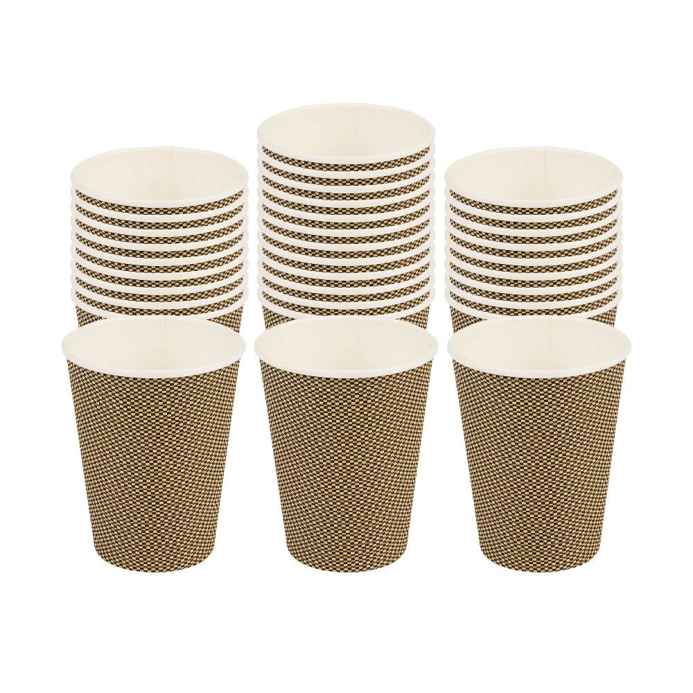 restaurantware Restpresso 12 oz Mocha Pin Check Paper Coffee Cup - Spiral Wall - 3 1/2" x 3 1/2" x 4 1/4" - 500 count box