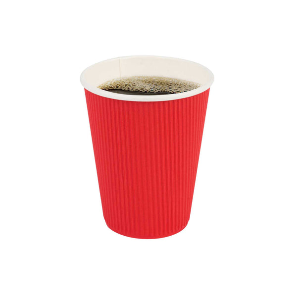 Restaurantware Restpresso 12 Oz Red Paper Coffee Cup - Ripple Wall - 3 1/2" X 3 1/2" X 4 1/4" - 500 Count Box