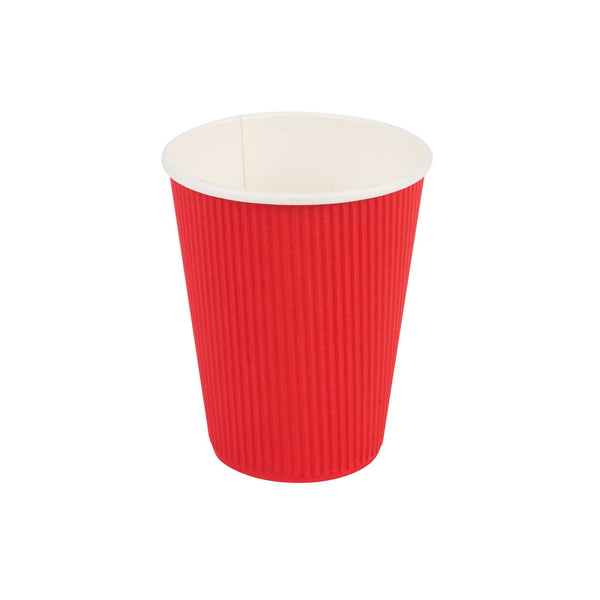 Restaurantware Restpresso 12 Oz Red Paper Coffee Cup - Ripple Wall - 3 1/2" X 3 1/2" X 4 1/4" - 500 Count Box