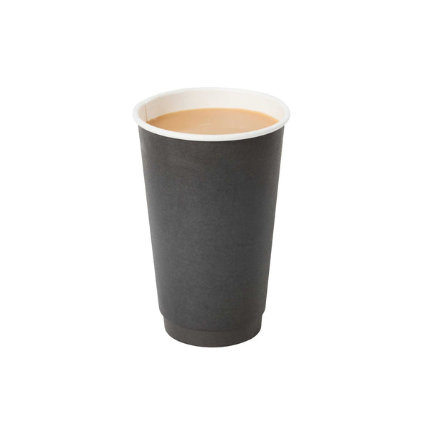 Restaurantware Restpresso 16 Oz Black Paper Coffee Cup - Double Wall - 3 1/2" X 3 1/2" X 5 1/2" - 500 Count Box
